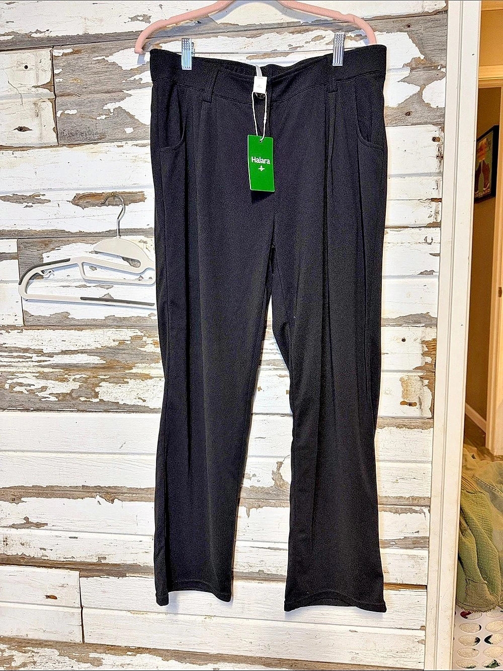 Halara Flex High Waisted Pocket Wide Leg Waffle Work Pants Black Large ((035